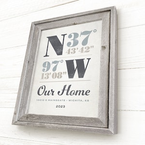 Realtor Closing Gift for Clients, Framed Longitude and Latitude Sign, Framed Housewarming Gift, Handcrafted Barnwood Frame