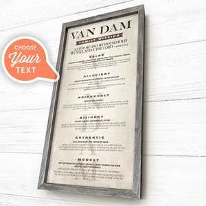 Family Mission Statement Sign, Family Name Sign, Personalized Family Sign, Framed Wood Sign, Choose Your Colors