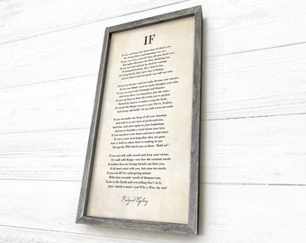 If poem by Rudyard Kipling,  Graduation Gift for Son, Wood Framed Hand-crafted Rustic Barnwood, Heavyweight Canvas