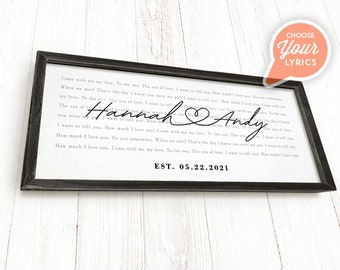 Custom Song Lyrics Canvas Art, Handcrafted Wood Frame, Anniversary Gift
