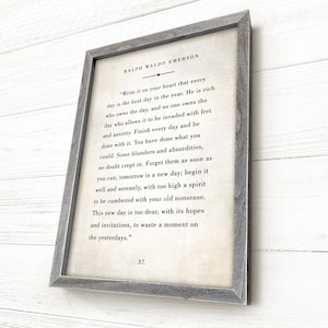 Ralph Waldo Emerson Quote, Write it on your heart, Farmhouse Sign Quote, Wood Frame, Book Page, Pick Your Frame, Text & Background Colors