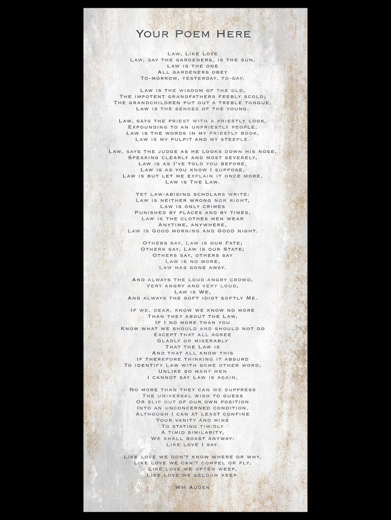Poem on Canvas Narrow Design Custom Poem Print on Canvas Etsy