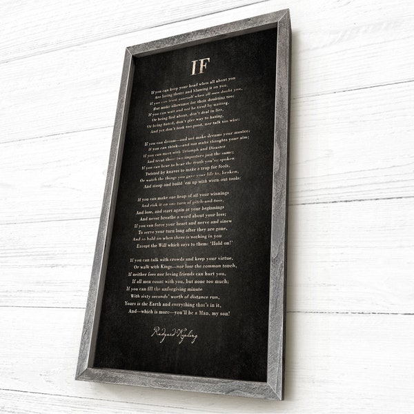 If poem by Rudyard Kipling, Graduation Gift for Son, Wood Framed, Hand-crafted Rustic Barnwood, Black Canvas, Heavyweight Canvas
