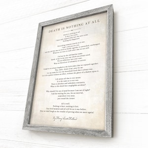Death is Nothing, Henry Scott Holland, Bereavement Gift, Sympathy Gift, Funeral Poem, Death Quote, Grief Poem, Memorial Gift, Framed Canvas