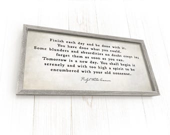 Finish Each Day, Emerson Quote, Literature Gift, Ralph Waldo Emerson, Home Office Decor, Inspirational Quote, Graduation Gift
