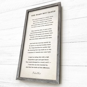 The Road Not Taken, Robert Frost Poem, Barn Wood Framed, Canvas Sign, Graduation Gift, Hand-crafted, Inspirational Sign, Farmhouse Wall Art