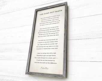 The Road Not Taken, Robert Frost Poem, Barn Wood Framed, Canvas Sign, Graduation Gift, Hand-crafted, Inspirational Sign, Farmhouse Wall Art