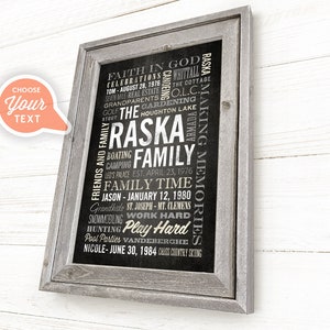 Custom Word Art Framed, Family Sign, Name Sign, Personalized Word Art, Custom Text, Word Collage Canvas, Barn wood Frame image 1
