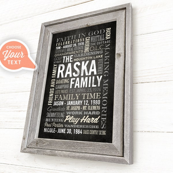 Custom Word Art Framed, Family Sign, Name Sign, Personalized Word Art, Custom Text, Word Collage Canvas, Barn wood Frame