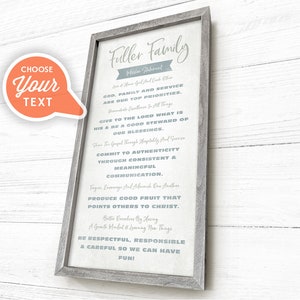 Family Mission Statement Sign, Family Name Sign, Personalized Family Sign, Framed Wood Sign, Choose Your Colors