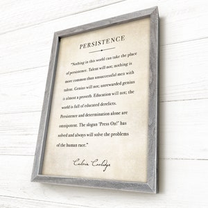 Calvin Coolidge Quote, Persistence Quote, Rustic Wood Framed, Canvas Quote on Wood, Pick your colors to match your style