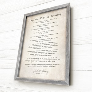 Apache Wedding Blessing, Blessing of the Apaches, Personalized, Names & Date of Wedding, Barnwood Framed, Wedding Gift