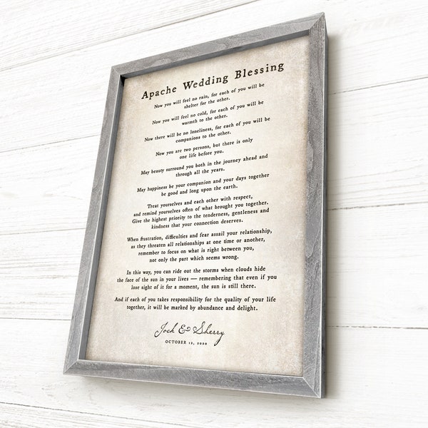 Apache Wedding Blessing, Blessing of the Apaches, Personalized, Names & Date of Wedding, Barnwood Framed, Wedding Gift