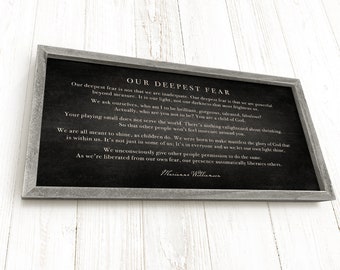Our Deepest Fear Framed, By Marianne Williamson, Nelson Mandela Quote, Entrepreneur Canvas, Empowered Quotes, Motivational Quote