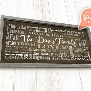 Custom Family Name Sign, Family Word Art Sign, Word Art Collage, Word Cloud Gift, Word Art Canvas, Family Memories, Farmhouse Wall Sign