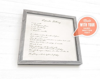 Handwritten recipe with actual handwriting from your loved one. We make your handwritten wall art from your photo, made with canvas & wood.
