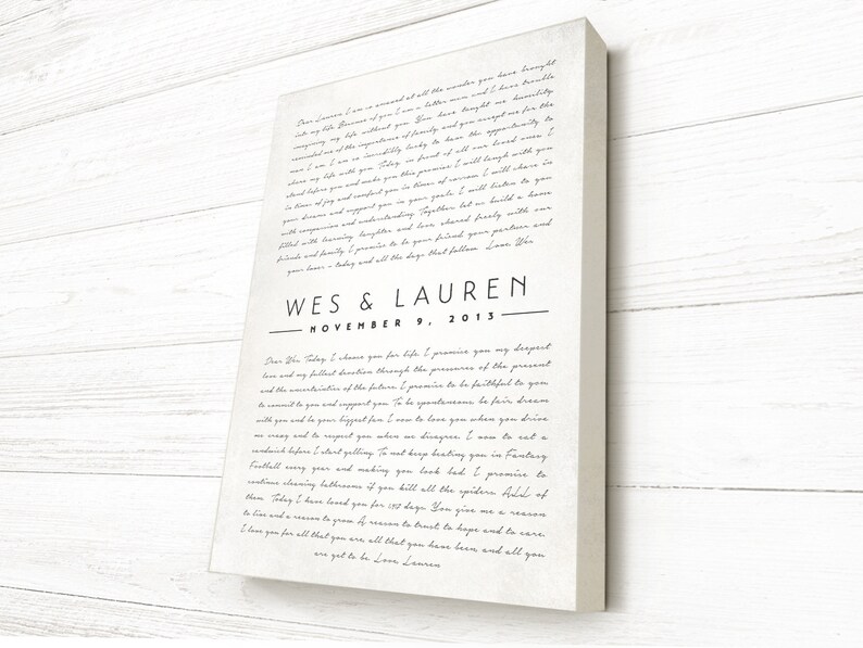 Wedding Vows Canvas Wedding Vows Gift Personalized Wedding Etsy