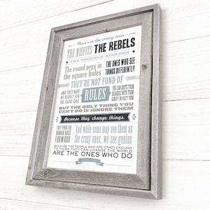 Steve Jobs Quote, Steve Jobs Fan Gift, Here&#39;s to the crazy ones, Steve Jobs Wall Art, Famous Quote, Office Wall Art Decor, Pick Your Colors