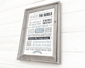 Steve Jobs Quote, Steve Jobs Fan Gift, Here's to the crazy ones, Steve Jobs Wall Art, Famous Quote, Office Wall Art Decor, Pick Your Colors