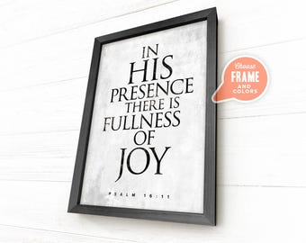 Framed Bible Verse Wall Art, In His Presence There Is Fullness of Joy, Psalm 16 11, Christian Home Decor, Christian Gift