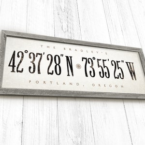 Realtor Closing Gift, House Warming Gift, Latitude Longitude Sign, Wood & Heavyweight Canvas, Coordinates Sign, Farmhouse Decor