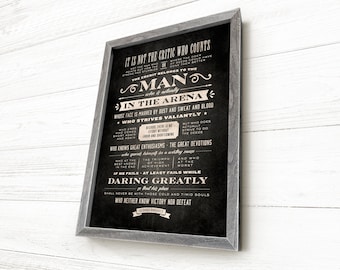 The Man in the Arena, Barn Wood Framed Canvas Sign, Daring Greatly, Inspirational Office Sign, Antique Black Canvas by Randy's Design