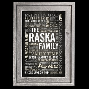 Custom Word Art Framed, Family Sign, Name Sign, Personalized Word Art, Custom Text, Word Collage Canvas, Barn wood Frame image 2