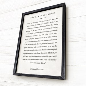 Teddy Roosevelt, The Man in the Arena Sign, Teddy Roosevelt Quote, Motivational Quote, Framed Wood Signs, Office Sign, Office Wall Art,