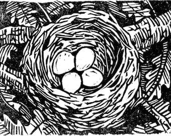 Nest 5 linocut