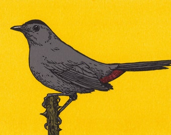 Gray Catbird linocut
