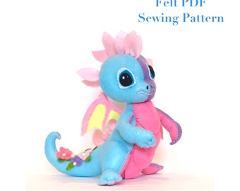 Felt PDF Dragon Sewing Pattern - Felt cute plushie baby Dragon, sewing tutorial,  kidsroom decor, Stuffed toy, felt diy dragon, kids gift.