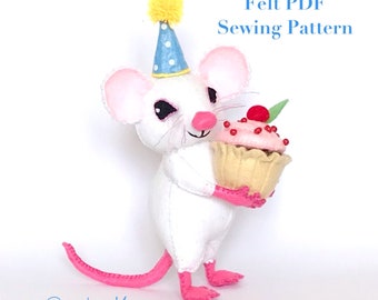 Felt Cupcake Mouse PDF Sewing Pattern, Plushie Toy, sewing tutorial, kids gift, mouse display, kidsroom decor, diy, hand sewing, felt craft