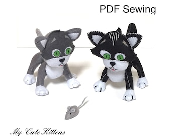 Patrón de costura PDF de gatito bebé de fieltro - Gatito de juguete de peluche de fieltro, tutorial de costura, decoración de la habitación de los niños, juguetes de fieltro diy, regalo de fieltro para niños, artesanía diy
