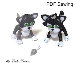 Felt Baby Kitten PDF Sewing Pattern -  Felt Plushie Toy Kitten, sewing tutorial, kidsroom decor, diy felt toys, kids felt gift , diy craft