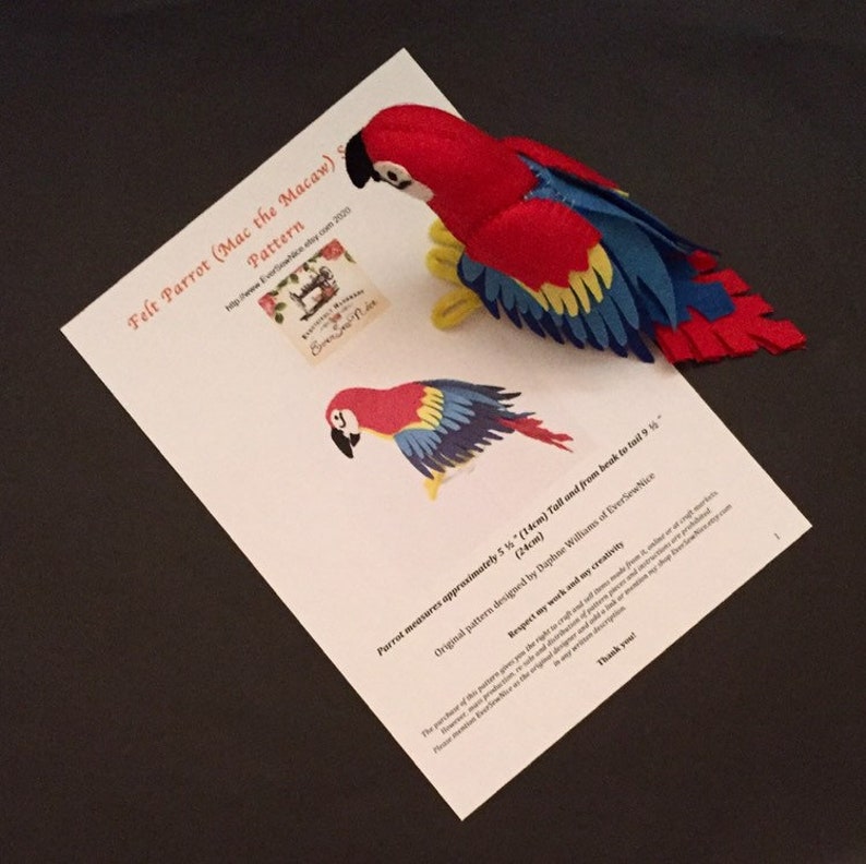 Felt Parrot, Felt Macaw, Sewing Pattern, plushie, Felt parrot, Plush parrot, Toy parrot, PDF Pattern, sewing tutorial, kidsroom decor, craft image 10