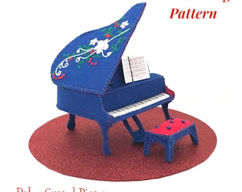 Felt Grand Piano Sewing Pattern - desk display, mini piano desk ornament ideas, miniature, office desk ornament, cute, stylised, decorative