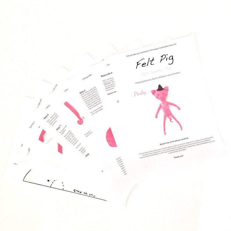 Pig Sewing Pattern Felt Pig Plushie Pig Toy Pig Etsy