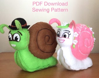 Felt Snail PDF Sewing  Pattern - Plushie Toy Snail, Downloadable sewing tutorial, kidsroomdecor Baby stuffed toy, diy felt crafters project.