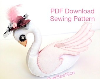 Patrón de costura PDF de cisne 3D de fieltro, peluche DIY, decoración de habitación infantil, patrón de costura de cisne de fieltro, patrón PDF, proyecto navideño, proyecto de bricolaje de fieltro,