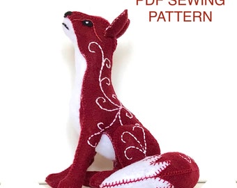 FELT RED FOX pdf sewing pattern, red fox display, fox sewing pattern, toy fox, embroidered fox, holiday project, kidsroomdecor, mom crafters