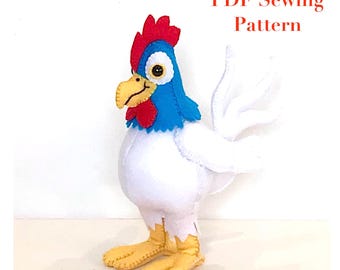 Felt Rooster Sewing Pattern: 3D DIY Craft (PDF Pattern)