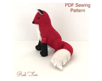 Felt Red Fox PDF sewing pattern - toy fox plushie, holiday project, kidsroomdecor, hand sewing diy craft, crafters project, home decoration