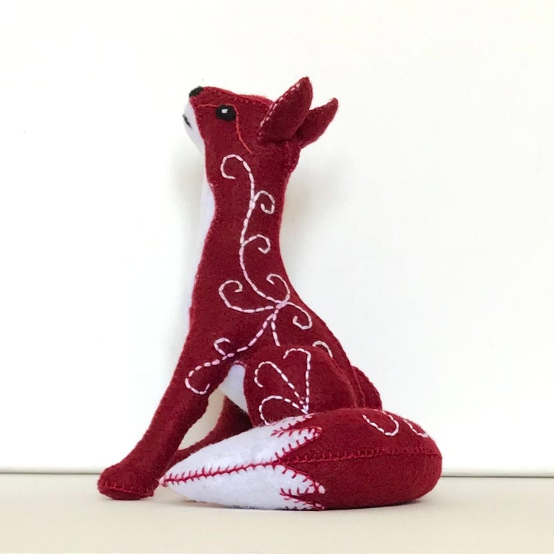 FELT RED FOX pdf sewing pattern, red fox display, fox sewing pattern, toy fox, embroidered fox, holiday project, kidsroomdecor, mom crafters image 5