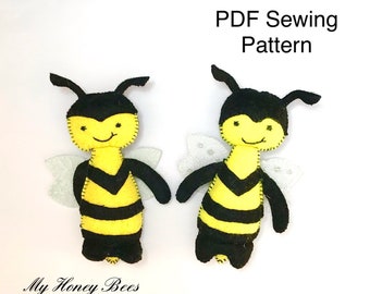 Cartamodello PDF Felt Bee, design del giocattolo Honey Bee, decorazione del vivaio delle api, giocattoli in feltro fai da te, decorazioni per la camera dei bambini, idea regalo per bambini, creane uno tuo. 3D