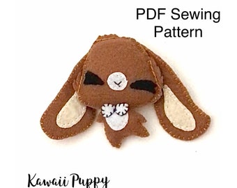 Felt Kawaii Puppy Sewing Pattern - Cute Kawaii character, PDF sewing tutorial, Kidsroomdecor, homeschoolproject, gift, handmade puppy, diy