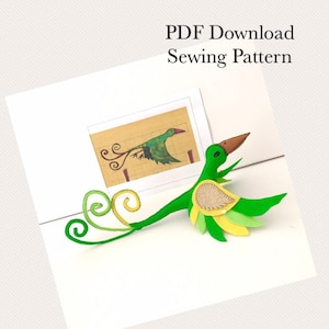 Felt Bird PDF Sewing Pattern -  fantasy 3D bird, Toy bird Pattern, sewing craft project, fantasy bird, kidsroom decor, bird template