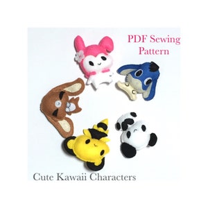 Felt Kawaii Animals Sewing Pattern - Cute Felt animal charms sewing tutorial, Kidsroomdecor, crafters diy sewing felt project, kids play