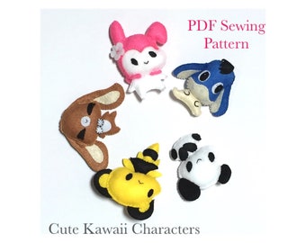 Felt Kawaii Animals Sewing Pattern - Cute Felt animal charms sewing tutorial, Kidsroomdecor, crafters diy sewing felt project, kids play