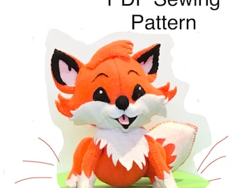 Felt Cute Baby Fox PDF sewing pattern - orange felt fox toy display, holiday hand sewing craft project, decor for kids room, felt crafters