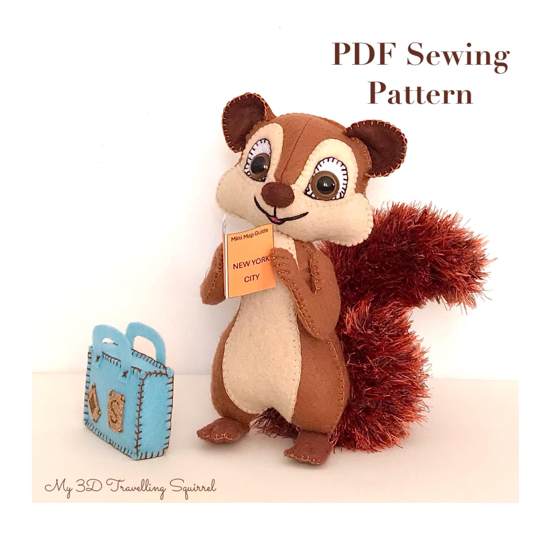 Felt 3D Squirrel PDF sewing pattern - squirrel toy display, holiday hand sewing project, decor for kids room, felt crafters, felt decoration